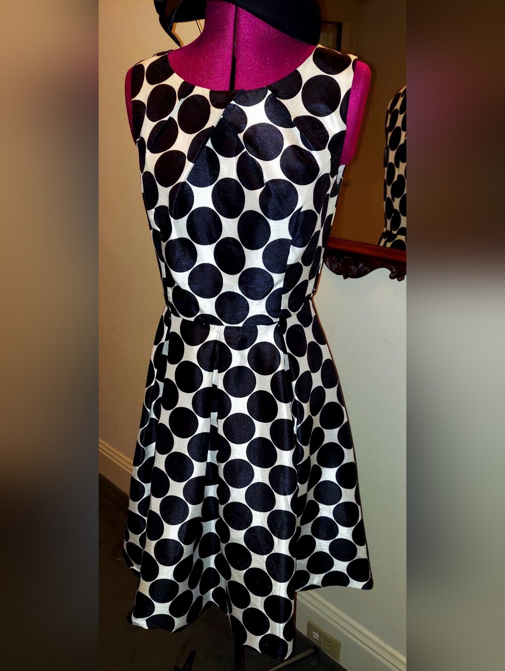 Jessica Howard Black and White Polka Dot Fit-and-Flare Midi Dress